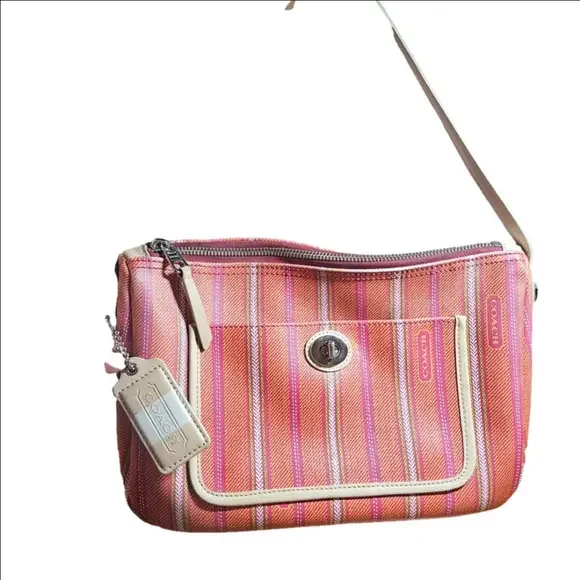 Coach Coral Beige Striped Shoulder Bag - Picture 1 of 7